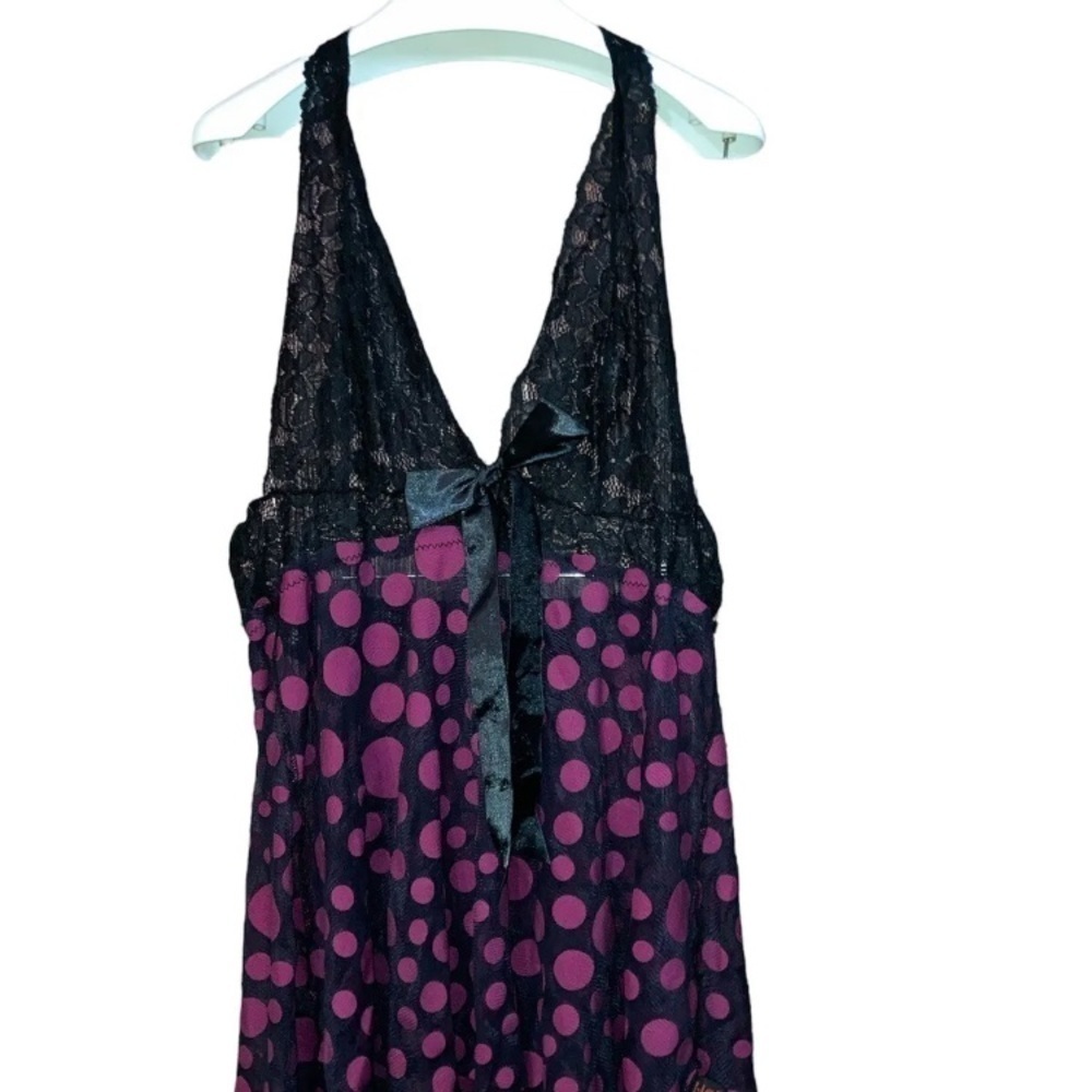 Hot  Black Lace Halter Top Baby Doll Lingerie Pink Polka Dot